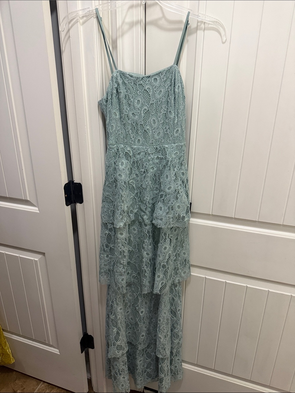 Lulus Finely Light Sage Green Lace Tiered Maxi Dress- NWT- Womens M